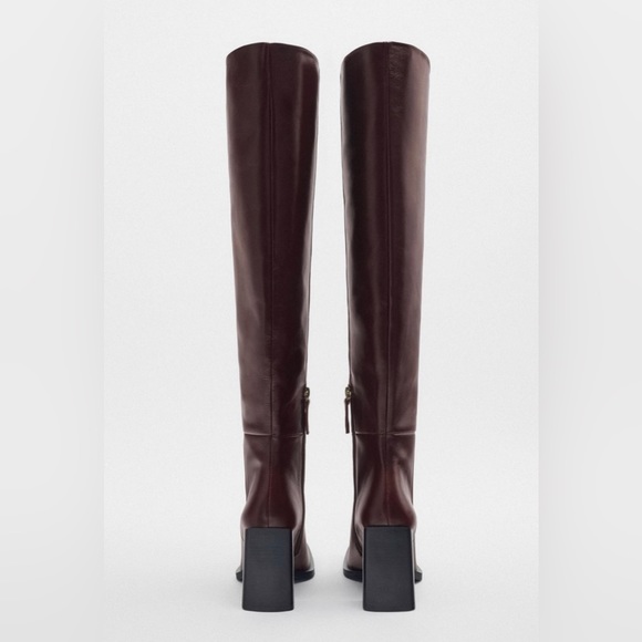 Zara leather boots brown square toe - Picture 2 of 9